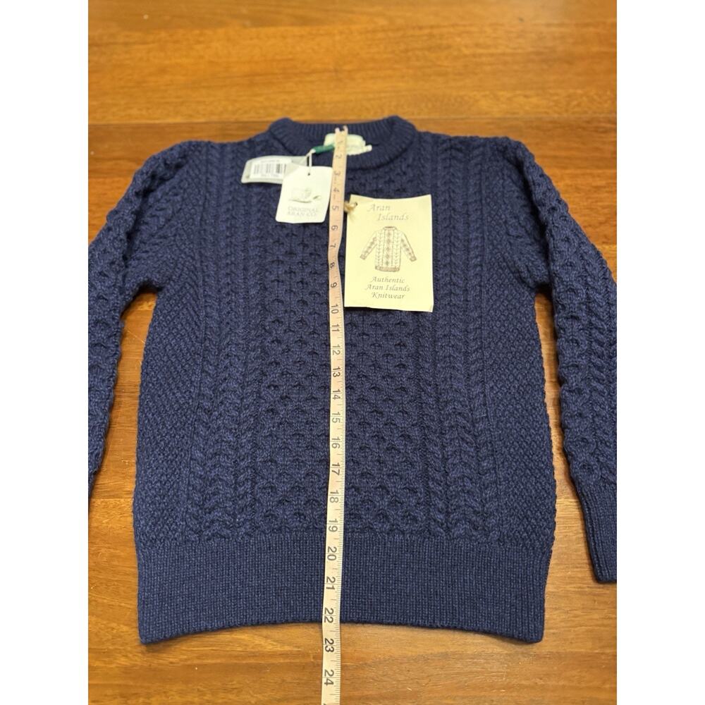 New XS Aran Original Company Cable Knit IslandsSweater Crew Neck Navy Blue NWT - Picture 7 of 10